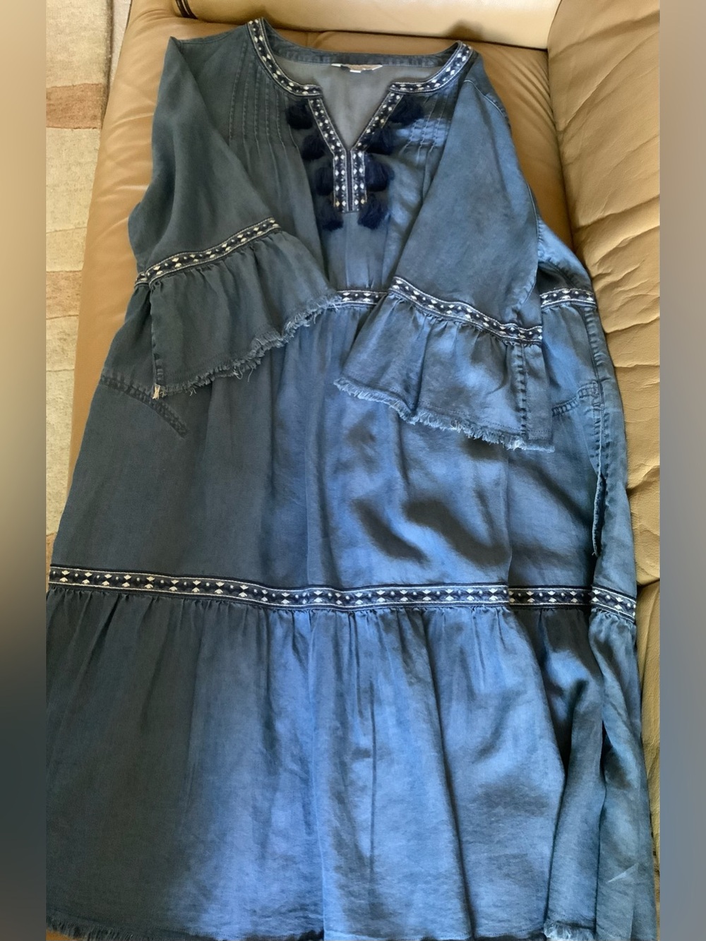 John Mark Blue Tassel-Detail Tiered Dress - Picture 4 of 6